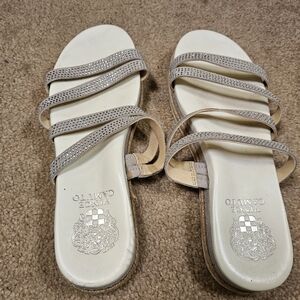 Vince Camuto Beige Multi-Strap Slide Sandals with Rhinestones Size 7.5 M/38